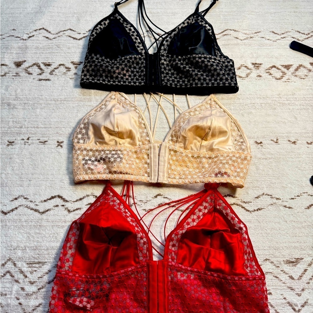 Victoria's Secret Lace Bralette Trio - Black, Cream, Red